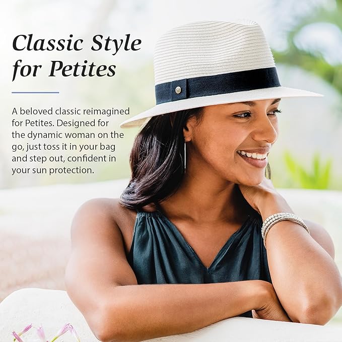 Wallaroo Hat Company Women’s Petite Palm Beach Fedora – UPF 50+ UV Protection Sun Hat, Packable, Adjustable, Small Size