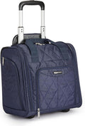 Amazon Basics Underseat Carry On Luggage with Wheels - 14" Rolling Travel Bag, Navy Quilted