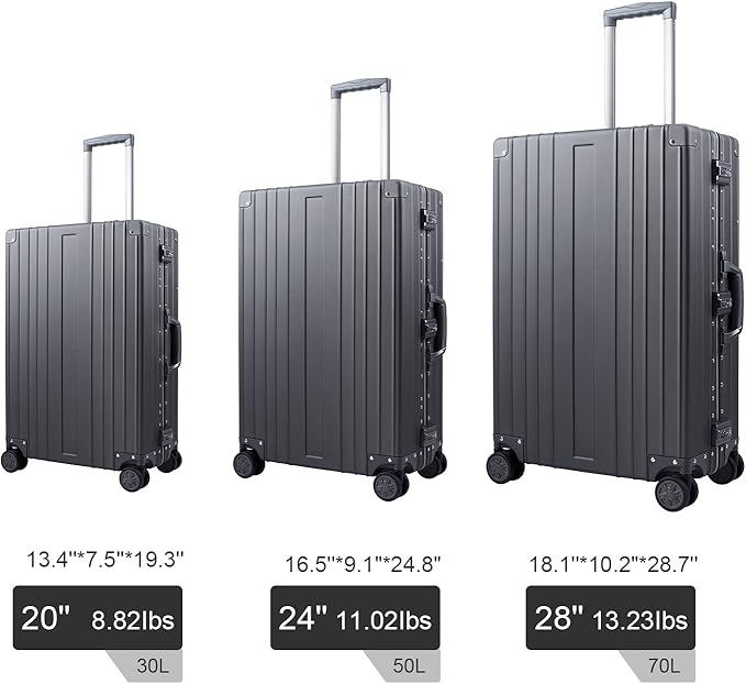 TRAVELKING All Aluminum Luggage Zipperless Hard Shell Luggage Case with TSA Lock Spinner Alloy Metal Suitcase (Grey, 24")