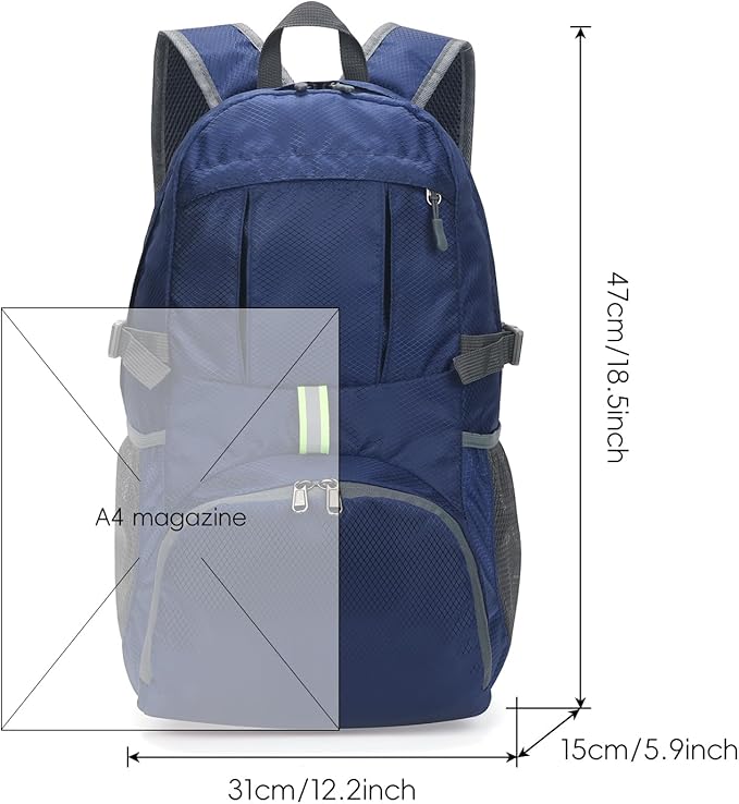 Yaopeing Lightweight Backpack,25L Foldable Hiking Packable,Water Resistant Travel Outdoor Shoulder Bag for Woman Men,Blue