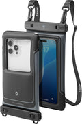 Spigen Aqua Shield 2 Pack Floating Waterproof Phone Pouch A611P for All Phones with Detachable Lanyard, Travel Essentials for Outdoors Activities, Kayak/Cruise/Beach - Black