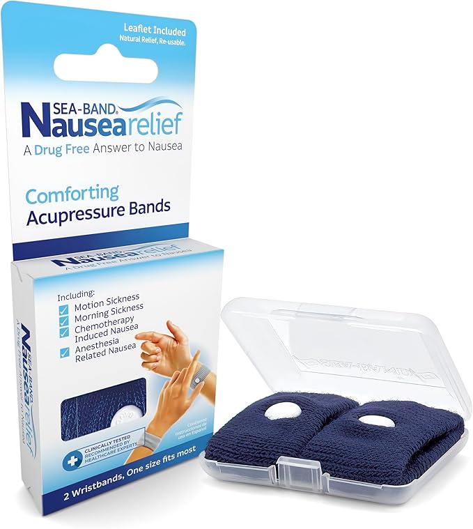 Sea-Band Anti-Nausea Acupressure Wristband for Motion & Morning Sickness - 1 Pair Navy Blue