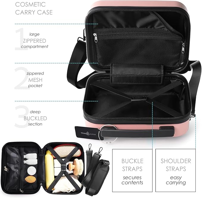 22 Inch Carry On Luggage 22x14x9 Airline Approved, Carry On Suitcase with Wheels, Hard-shell Carry-on Luggage, Durable Luggage Carry-On, Pink Small Suitcase with Cosmetic Case