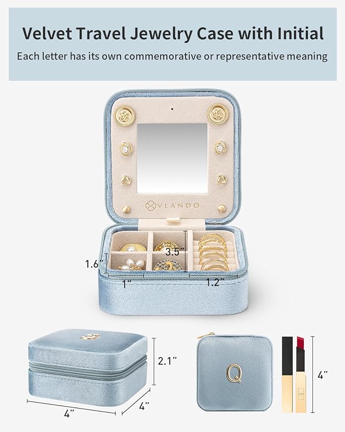 Vlando Travel Jewelry Organizer for Women, Travel Jewelry Organizer, Necklace Organizer Earrings Ring Organizer, Jewelry Travel, Travel Gifts for Women Travel Essentials - Letter Q, Blue