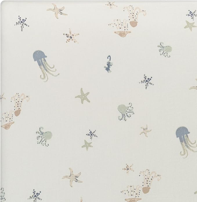 Crane Baby 100% Cotton Animal Nursery Sheet with Jellyfish Design, Neutral Crib Sheets, Fitted Toddler Sheet, 28" x 52"Standard Size Sea Life Crib Sheet