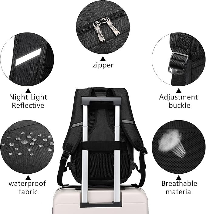 Kono Carry on Backpack, 16" Airplane Approved Under Seat Travel Backpack for Men and Women, Waterproof Lightweight Daypack for Flight 20L (Black, Small)