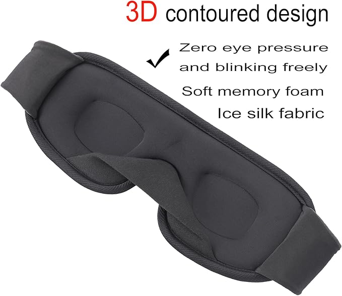 Sleep Mask for Men and Women 3D Contoured Eye Mask Patented Adjustable Light Blocking Night Mask for Sleeping (Grey)