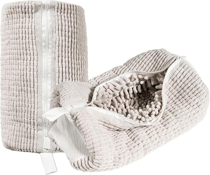 HEAVYWOOD Shoes Bag for Washing Machine Reusable Shoe Cleaning Washing Machine Bag Sturdy Anti-Rust Zipper 15.7’’*7.8’’ Shoe Laundry Bag for Washer and Dryer for Sneakers, Trainers (Beige, 2Packs)