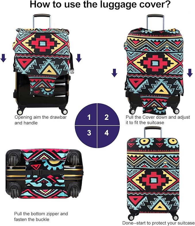 7-Mi Travel Luggage Cover Elastic Sleeve 22"-24" Anti-Scratch Suitcase Protector Cover Size M, Bohemia