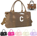 Birthday Graduation Gifts for Daughter,Initial Travel Duffel Bag Sports Gym Bag for Girls Teen Kids Birthday Gifts,Personalized Weekender Bag Carry On Tote Bags Cute Overnight Bag for Women(Brown, C)