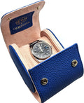 Genuine Napa Leather Watch Roll Travel Case for 3 Watches - Travel Watch Rolls and Leather Watch Display Cases with Velvet Interior - Watch Storage Organizer Men's (Blue - Single)