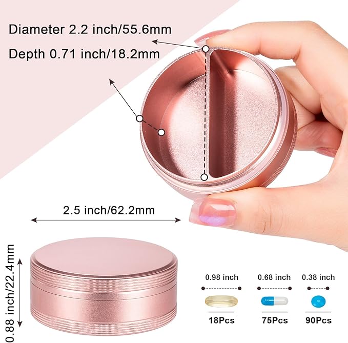 Small Pill Case 2 Compartment Metal Pill Box - Portable Travel Pill Container for Pocket or Purse, Waterproof Pill Organizer for Medicine Vitamin Fish Oil and Supplements