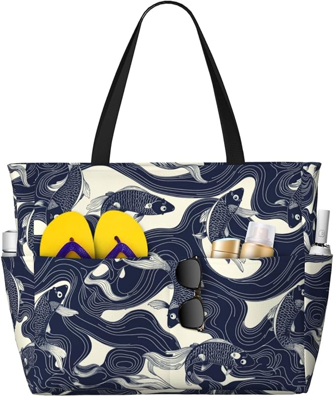 Beach Bag for Women Beach Tote Bag Waterproof Sandproof Large Bags with Zipper Big Capacity for Vacation Travel