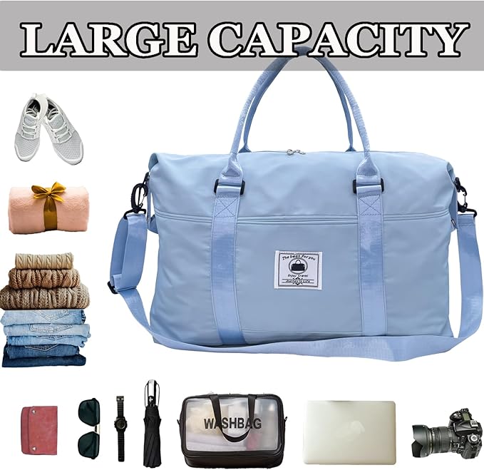 Travel Duffle Bag, Waterproof Sport Tote Gym Bag for Women Men, Overnight Weekender Carry On Bag with Wet Pocket