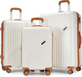 GinzaTravel Luggage Sets 3-Piece Expandable Suitcases with Wheels PC+ABS Durable Hardside Luggage sets TSA lock（White + Brown）