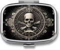 Metal 2 Compartment Pill Organizer Travel Friendly Portable Compact Pill Box Cute Pill Case,for Pocket Wallets Daily Portable Medicine Vitamin Tablet Storage (Skull)