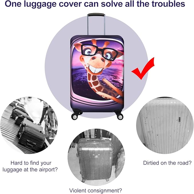 7-Mi 3D Print Design Travel Suitcase Protector Trolley Case Cover 19"-30" Sleeve (M(Fits to 22"-24" Trolley Case), Giraffe(New Version))