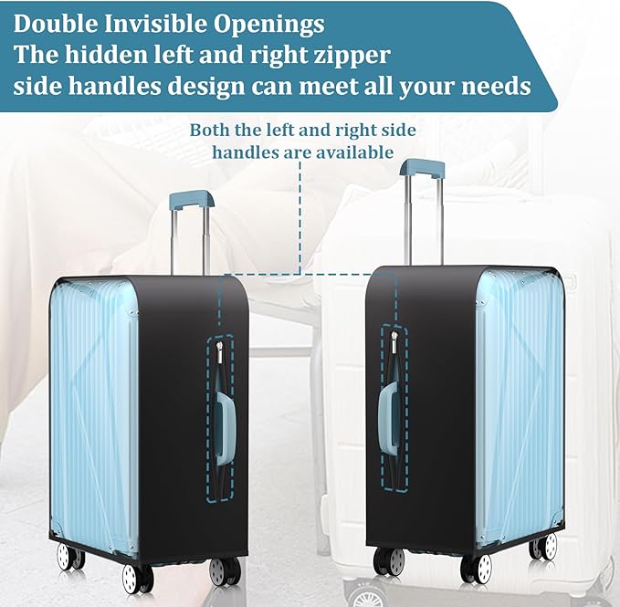 Upgraded Elastic Luggage Cover Protector - Stretchable Black Cloth + Clear TPU, Fit 26 Inch Wheeled Suitcase TSA Approved, Waterproof & Anti-Scratch, Includes Free Red Luggage Tag