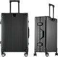 HotWay 28 Inch All Aluminum Checked in Luggage, Hard Shell Suitcase with Spinner Wheels and TSA Lock, Large Silver Suitcase for Travel, Black