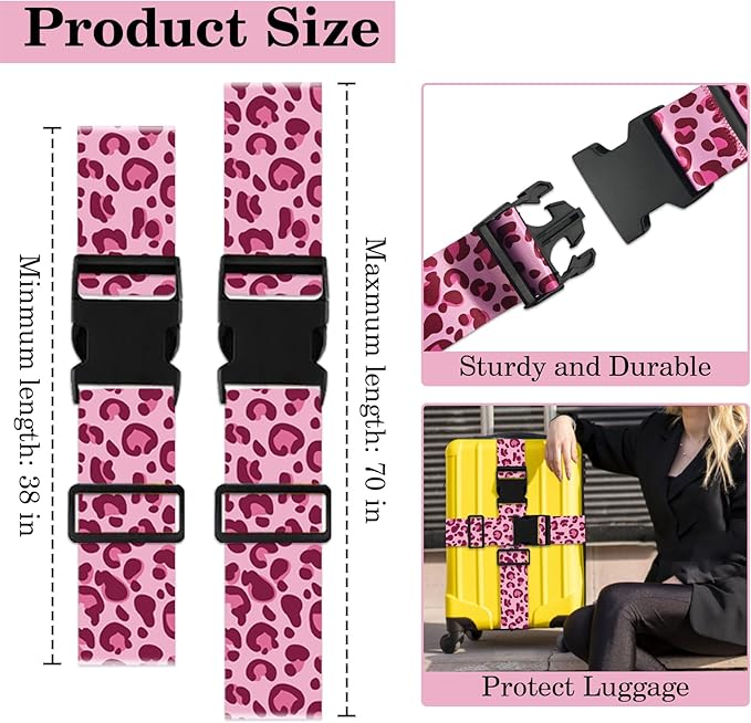 Leopard Luggage Straps for Suitcases TSA Approved, Luggage Identifiers for Suitcase, Adjustable Suitcase Strap for Baggage Security with Cute Patten, Travel Necessary Accessories (2Pack)