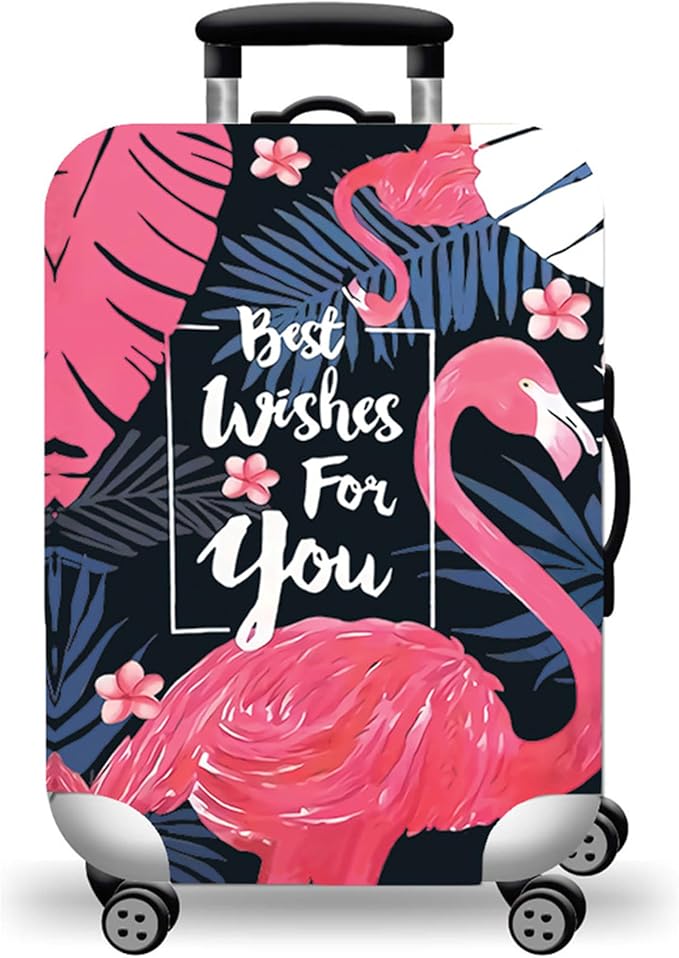 WUJIAONIAO Travel Luggage Cover Baggage Suitcase Cover Protector Skins 18-32 Inch (Vintage Flamingo, S (for 18-20 inch luggage))