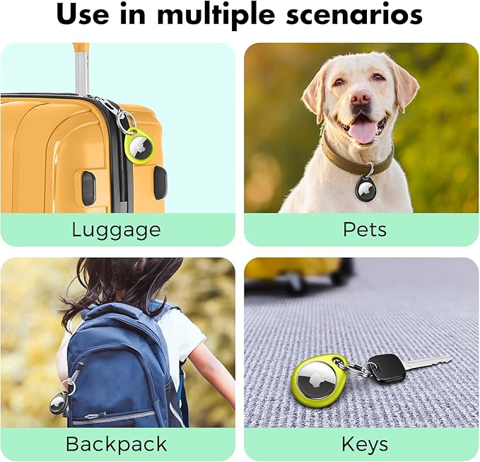 UNBREAKcable 360° Protective Case for AirTag, [2-Pack] AirTags Keyring Holder, Scratch-Resistant, Lock Design, Keychain for AirTag, TPU Full Cover Case for Key, Bag, Luggage, Pet Collar (Black&Green)