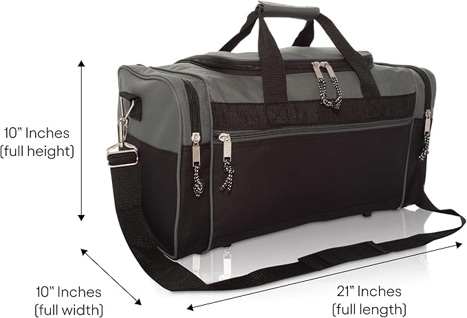 DALIX 21" Blank Sports Duffle Bag Gym Bag Travel Duffel with Adjustable Strap in Gray