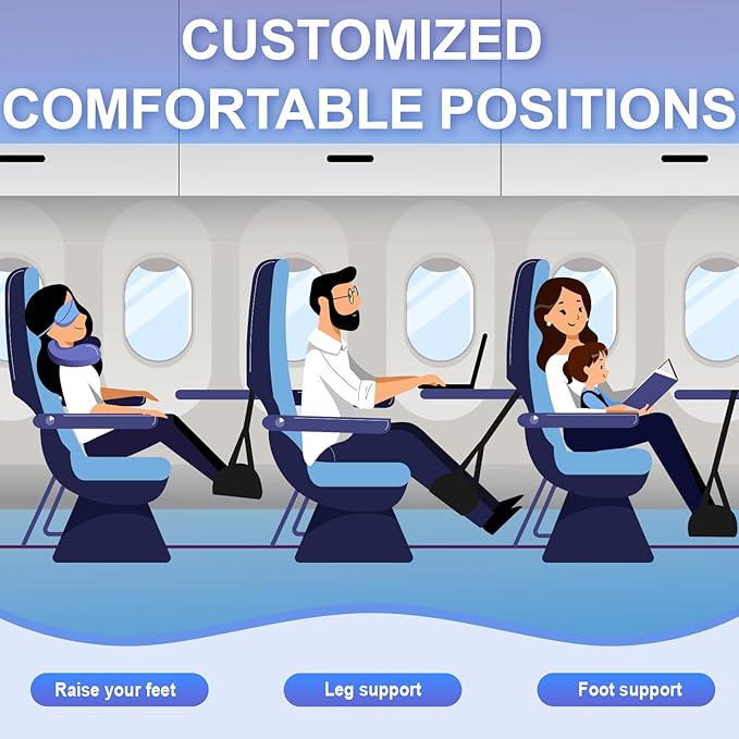 Airplane Travel Foot Hammock, Perfect Airplane Footrest to Relax Feet, with an Adjustable Length, Foot Hammock Essential for Relaxing During Work or Travel