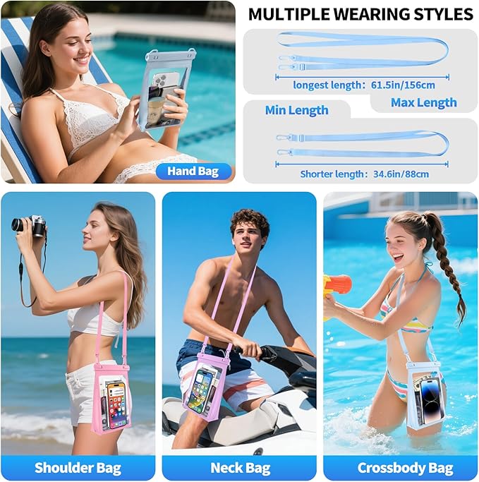 Large Waterproof Phone Pouch Floating, Waterproof Phone Case for iPhone 15 14 Pro Max 13 12 Plus 11 XS XR X Samsung up to 8.5'', IPX8 Water Proof Cell Phone Dry Bag for Beach Swimming Kayaking, Pink