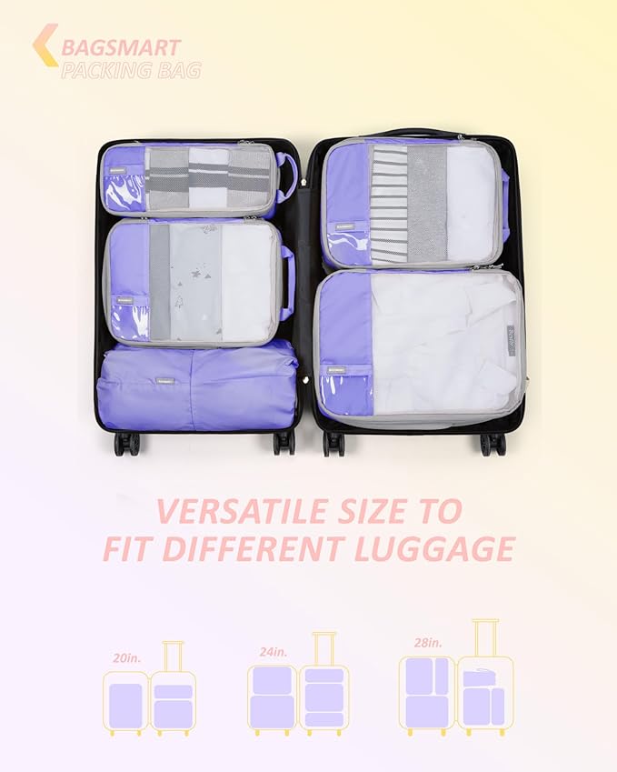 BAGSMART 6 Set Compression Packing Cubes - Lightweight Travel Essentials, Durable Luggage Organizer