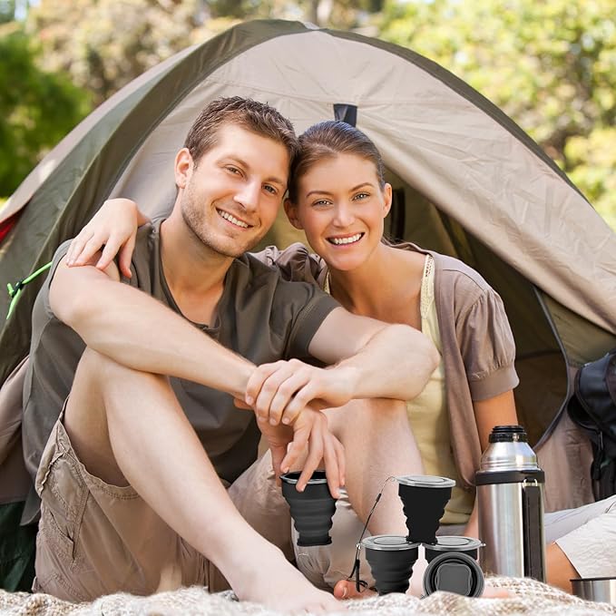 12 Pcs Silicone Collapsible Cup 7.04 oz Folding Camping Travel Collapsible Coffee Cup Portable Reusable Expandable Drinking with Lids for Outdoor Hiking