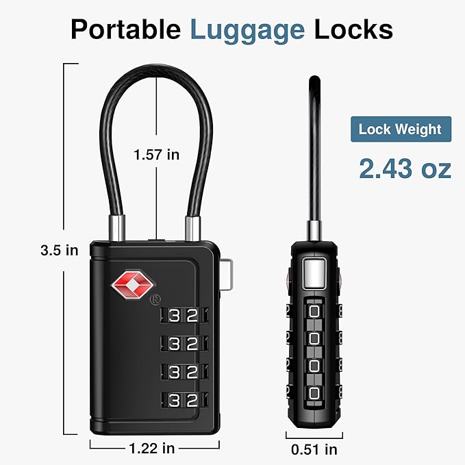 Puroma TSA Approved Luggage Travel Locks with Open Alert Indicator, 4 Digit Combination Resettable Code Zinc Alloy Lock for Suitcase, Backpack, Bag, Toolbox, Locker (2 Pack, Black)