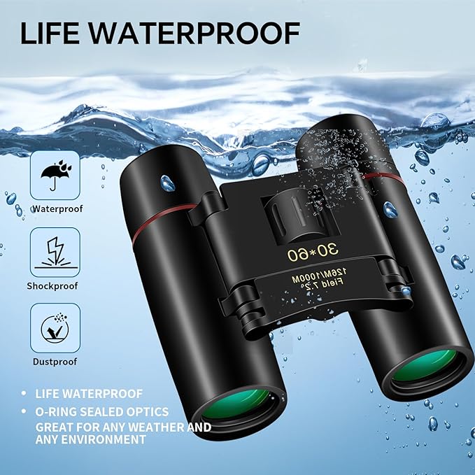Compact 30x60 Binoculars for Adults and Kids,Foldable Lightweight Easy Focus Small Binoculars for Bird Watching Travel Sightseeing Hunting Concert Theater Opera