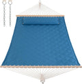 ANOW Quilted Hammock with Spreader Bars and Detachable Pillow, Large Hammock for Outdoors Indoors, 450 LBS Weight Capacity, Blue