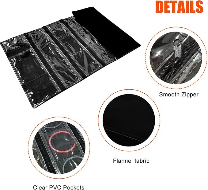 Travel Jewelry Roll Bag Portable Organizer Pouch With Grids&PVC Cover Storage Bags for Necklace, Bracelet, Bracelet,Ring, Badge, Pendant