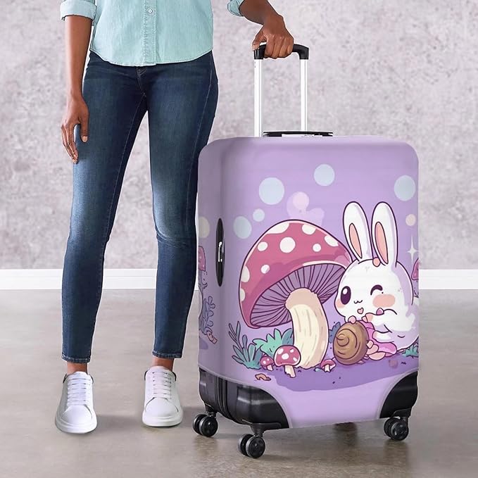 Cute Bunny Rabbit Luggage Covers Fit 22-25 Inch Universal Thickness Suitcase Covers for Luggage Mushroom Suitcase Cover Scratch Resistan Zip Travel Luggage Cover Elastic Baggage Case
