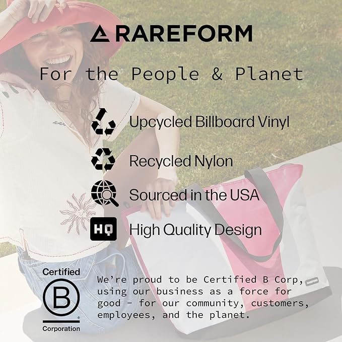 Rareform Large Zippered Blake Tote Bag | One-of-a-Kind, Water-Resistant, Recycled Billboard Vinyl | Color and Pattern Vary