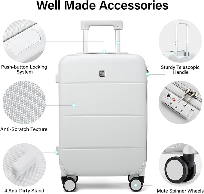 Hanke 26 Inch Luggage Large Suitcase With Spinner Wheels Tsa Luggage Suitcases Hard Case Luggage For Women & Men Rolling Checked Luggage(Smoke White)