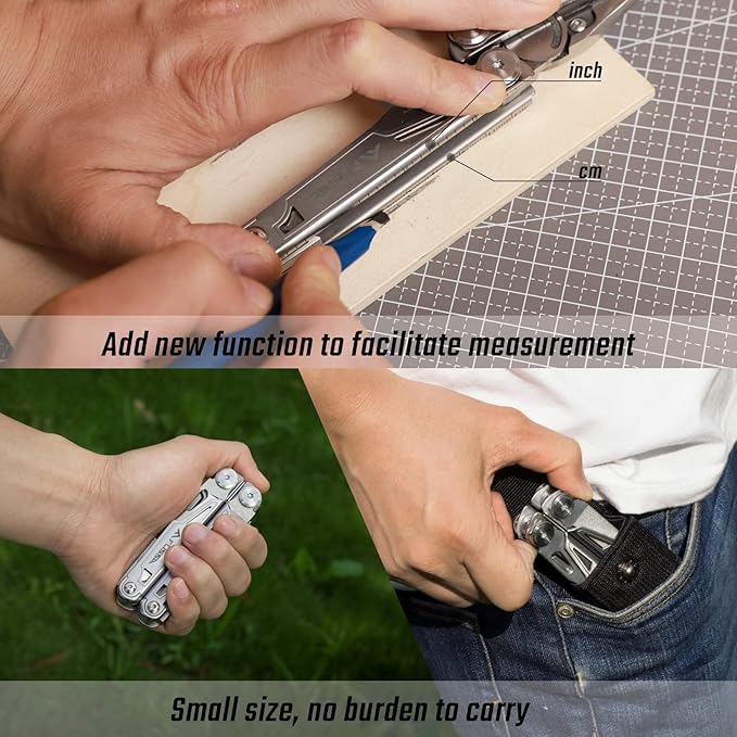 FLISSA Multitool, 16-in-1 Multitools with Sheath, Stainless Steel EDC Multitool, Pocket Knife, Bottle Opener, Screwdriver, Pocket Multi-Tool for Camping, Handwork, Hunting, Hiking, Fishing