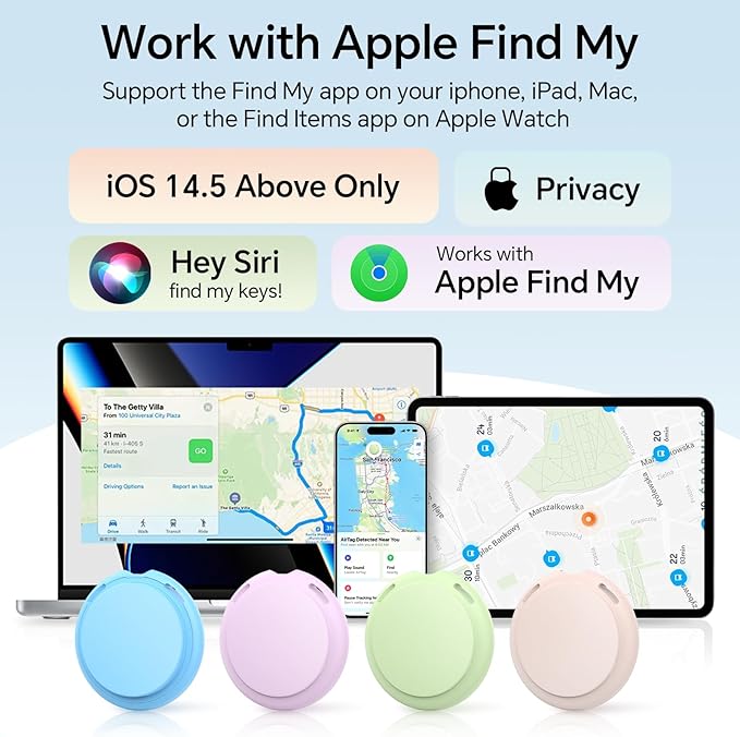 Air 4 Pack tags Tracker [Apple MFi Certified] Pair with Apple Find My(iOS Only) Smart Bluetooth Key Tracking Tags Item Finders Waterproof Worldwide Located Devices for Pet Wallet Backpack Dogs Luggage