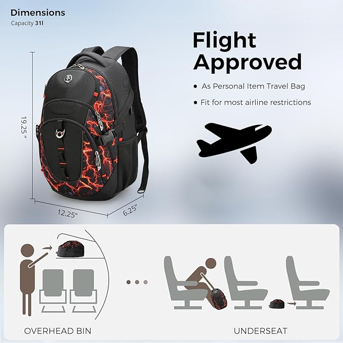 Swissdigital Laptop Backpack with USB Charging Port, Travel Backpack Fits 15.6 inches Computer, 31L Backpack for Men, Flame Red | SD803