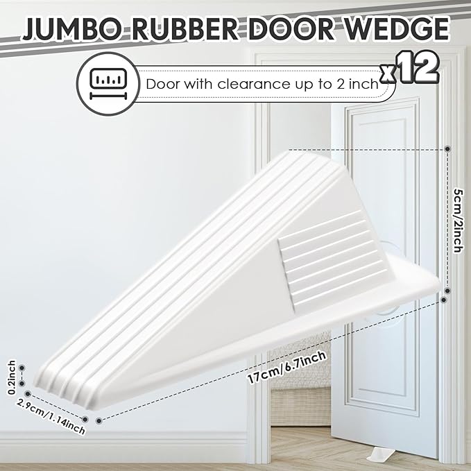 Frienda 12 Pcs Jumbo Door Stoppers Heavy Duty Door Stopper Tall up to 2inch Tall Wedge TPR Large Wedge Stackable Big Rubber Doorstop for Hotel Carpet Hardwood Concrete and Tile (White)