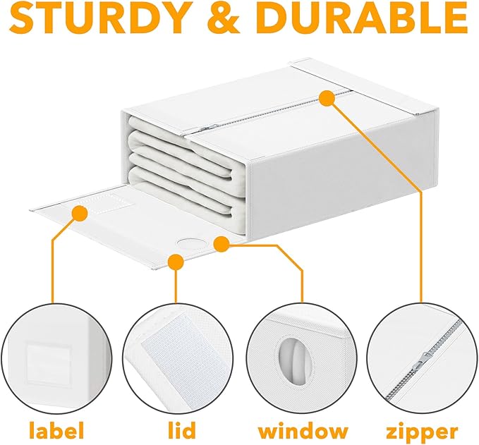 SpaceAid 8 Pack Bed Sheet Organizers and Storage, Foldable Organizer for Linen Closet, Sheets Set Folder Keeper with Window XL (Queen & King Size) Organizing Bedding Container, White 91ZDSN-SL24-W8