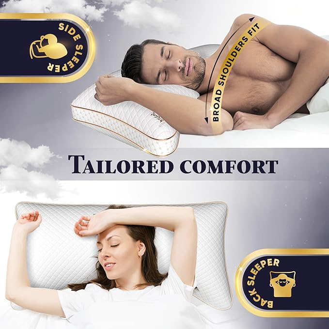 Royal Therapy 4-Pack Adjustable Queen Pillows, Shredded Memory Foam Pillows Queen Size Set, Cooling Pillow Bed Pillow Firm Pillow Foam Side Sleepers