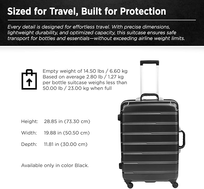 FlyWithWine® by VinGardeValise 12 Bottle Hard Shell Wine Suitcase with Hinomoto 360 Degree Spinner Wheels for Airplanes, TSA Approved Wine Luggage with Removable Foam Insert