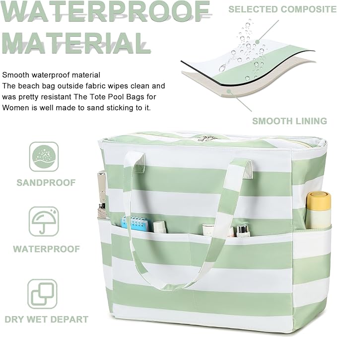 Waterproof Beach Tote Pool Bags for Women Ladies Extra Large Gym Tote Carry On Bag With Wet Compartment for Weekender Travel