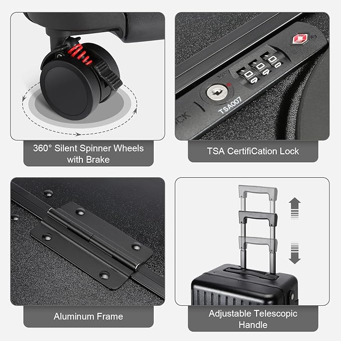 MRPLUM Ride On Luggage with Seat for Kids&Adults with Seat Belt,Hard Shell Lightweight Rolling Spinner Wheels Travel Luggage with TSA Lock,20 inch,Black