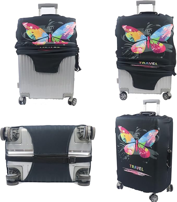 MosaiRudo Thicker Luggage Cover Elastic Suitcase Cover Protector Fits 18-32 Inch Suitcase Travel Accessories (Butterfly, L)
