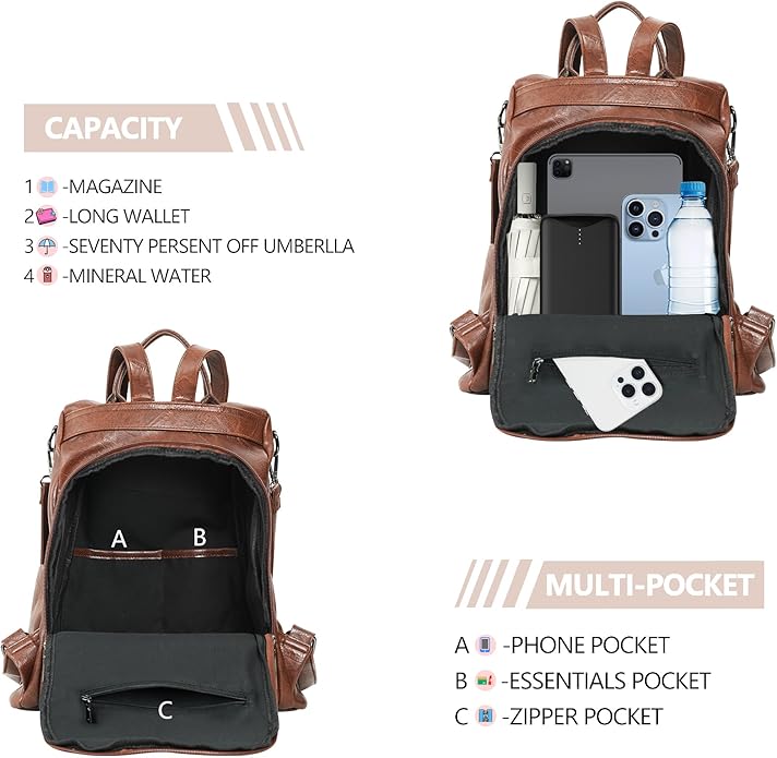 Women Backpack Purse PU Leather Anti-theft Casual Shoulder Bag Fashion Ladies Satchel Bags