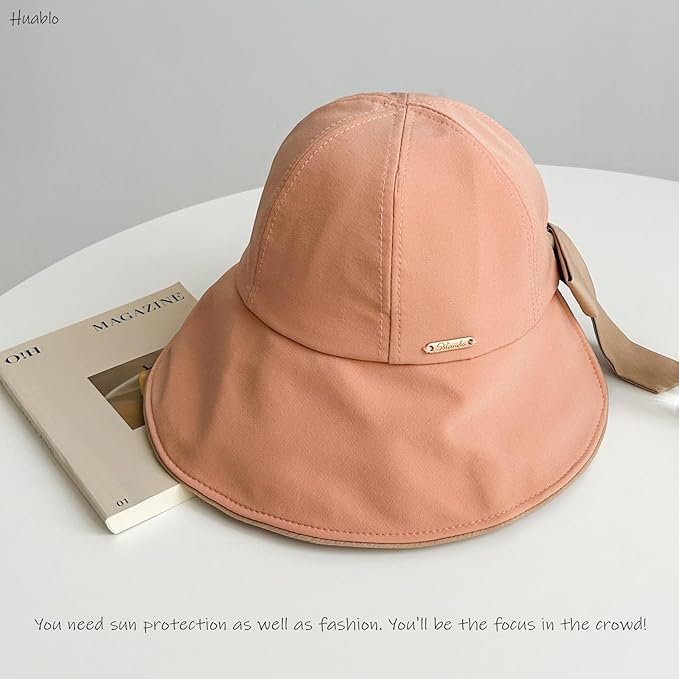 Wide Brim Hats for Woman Foldable Hats Sun Hats for Women uv Protection Bowknot Bucket hat Adjustable hat with Ponytail Hole